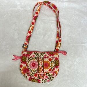 Vera Bradley Folkloric Lizzy Saddle Bag Crossbody Bag Travel Pink Yellow Retro